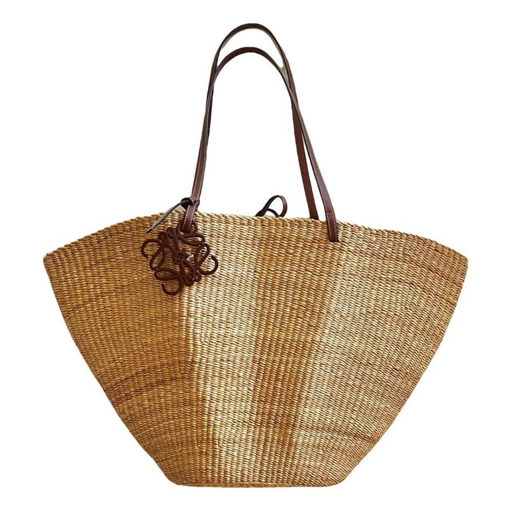 Loewe  Medium Shell Leather-trim Raffia Basket Bag